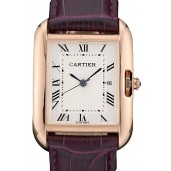 Cartier Tank Anglaise 30mm White Dial Gold Case Purple Leather Bracelet