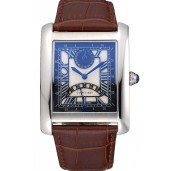 Cartier Tank Black And White Dial Stainless Steel Case Brown Leather Strap 622763