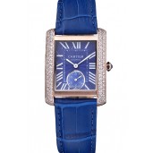 Cartier Tank MC Gold Diamond Case Blue Dial Blue Leather Stap 622171