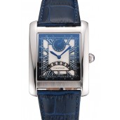 Cartier Tank White Dial Stainless Steel Case Blue Leather Strap 622762