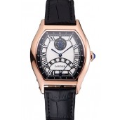 Cartier Tortue Perpetual Calendar White Dial Gold Case Black Leather Strap