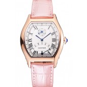 Cartier Tortue Perpetual Calendar White Dial Gold Case Pink Leather Strap