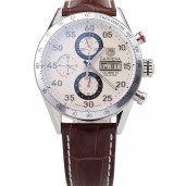 Cheap Tag Heuer Swiss Carrera Tachymeter Bezel Dark Brown Leather Strap White Dial