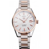 Copy 1:1 Swiss Tag Heuer Carrera Calibre 5 White Dial Rose Gold Case Two Tone Bracelet