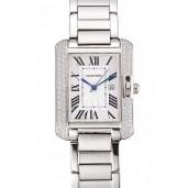 Copy Cheap Cartier Tank Anglaise 30mm White Dial Diamonds Steel Case Stainless Steel Bracelet