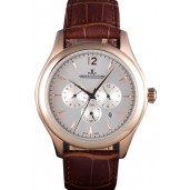 Copy Jaeger Lecoultre Master Chronograph Gold Bezel Brown Leather Band 621610