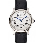 Copy Swiss Cartier Rotonde Annual Calendar White Dial Stainless Steel Case Black Leather Strap