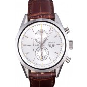 Fake High Quality Tag Heuer SLR Brushed Stainless Steel Case Silver Dial Brown Leather Strap