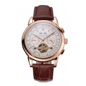 Fake Patek Philippe Grand Complications Gold Case White Dial Brown Leather Bracelet 622259