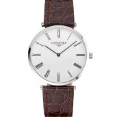 First-class Quality Swiss Longines Grande Classique White Dial Roman Numerals Stainless Steel Case Brown Leather Strap