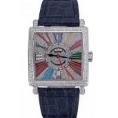 Franck Muller Master Square Color Dreams Diamonds Dial Diamonds Case Blue Leather Strap 622359