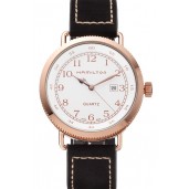 Hamilton Navy Pioneer White Dial Rose Gold Case Black Leather Strap