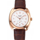 Hermes Dressage White Dial Rose Gold Case Brown Leather Strap