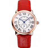 High Quality Cartier Ronde Louis Cartier White Dial Gold Case Red Leather Strap
