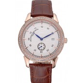 High Quality Vacheron Constantin Traditionnelle White Ship Dial Rose Gold Case With Diamonds Brown Leather Strap