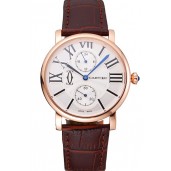 Hot Cartier Ronde Second Time Zone White Dial Gold Case Brown Leather Strap 622801