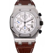 Imitation Luxury Swiss Audemars Piguet Royal Oak Offshore White Dial Stainless Steel Case Brown Leather Strap 622848