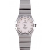 Imitation Swiss Lady Omega Constellation Crystal Encrusted Bezel Silver Radial Dial 80291