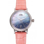 IWC Portofino Moon Phase Mother Of Pearl Dial Stainless Steel Case Diamonds Bezel Pink Leather Strap