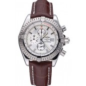 Knockoff Breitling Chronomat 13 Stainless Steel Case White Dial Brown Leather Bracelet 622239