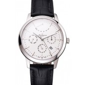 Knockoff Swiss Vacheron Constantin Traditionnelle Power Reserve White Dial Stainless Steel Case Black Leather Strap