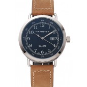 Luxury Hamilton Navy Pioneer Black Dial Stainless Steel Case Light Brown Leather Strap