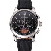 Patek Philippe Chronograph Black Guilloche Dial Stainless Steel Case Black Leather Strap