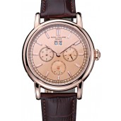 Patek Philippe Geneve Grand Complications Rose Dial Rose Gold Bezel Brown Leather Band 622152