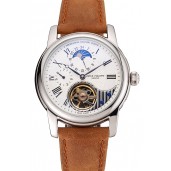 Patek Philippe Grand Complications GMT Moonphase Tourbillon White Dial Stainless Steel Case Brown Suede Leather Strap 1453824