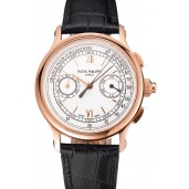 Replica AAA Swiss Patek Philippe 5170J Chronograph White Dial Rose Gold Case Black Leather Strap