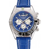 Replica Breitling Chronomat Patrouille De France Blue Dial Stainless Steel Case Blue Leather Strap