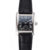 Replica Cartier Tank MC Stainless Steel Case Black Dial Black Leather Strap 622174