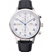 Replica Cheap Swiss IWC Portugieser Power Reserve White Dial Stainless Steel Case Black Leather Strap