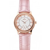 Replica Fashion Omega De Ville Prestige Small Seconds White Dial Diamond Bezel Rose Gold Case Pink Leather Strap