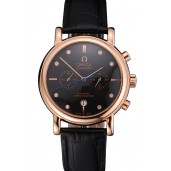 Replica Omega Seamaster Vintage Chronograph Black Dial Diamond Hour Marks Rose Gold Case Black Leather Strap
