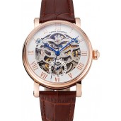 Replica Patek Philippe Grand Complications White Skeleton Dial Rose Gold Case Brown Leather Strap 1453808