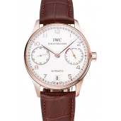 Replica Swiss IWC Portuguese White Dial Gold Numerals Gold Case Brown Leather Bracelet 1453916