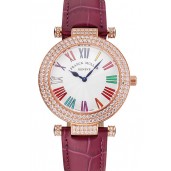Replica Top Franck Muller Double Mistery Ronde White Dial Rose Gold Case Plum Leather Strap