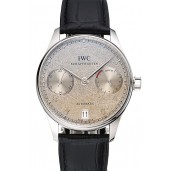 Swiss IWC Portuguese Grey Dial Silver Case Black Leather Bracelet 1453907