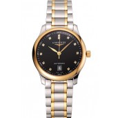 Swiss Longines Master Black Dial Diamond Hour Markers Two Tone Stainless Steel Bracelet 1453932