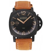 Swiss Panerai Luminor 1950 Black Dial Black PVD Case Brown Suede Leather Strap 1453851