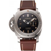 Swiss Panerai Submersible Left Handed Black Embossed Case Stainless Steel Case Brown Leather Strap