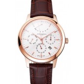 Swiss Vacheron Constantin Traditionnelle Power Reserve White Dial Rose Gold Case Brown Leather Strap