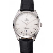 Top Imitation Omega Tresor Master Co-Axial White Dial Stainless Steel Case Black Leather Strap