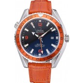 Top Omega Seamaster Planet Ocean GMT Orange Dial Orange Leather Band 622395