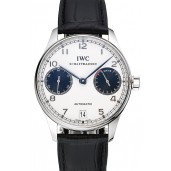 Top Swiss IWC Portuguese White Dial Black Subdials Silver Case Black Leather Bracelet 1453911