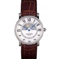 Cartier Moonphase Silver Watch with Brown Leather Band ct256 621375 Watch