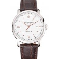 Imitation Swiss Baume & Mercier Classima White Dial Stainless Steel Case Brown Leather Strap