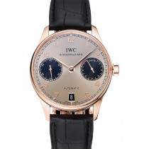 AAAAA Swiss IWC Portuguese Grey Dial Black Subdials Black Leather Bracelet 1453920