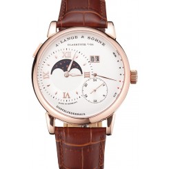 A. Lange & Sohne Grand Lange 1 Moon Phase White Dial Rose Gold Case Brown Leather Strap